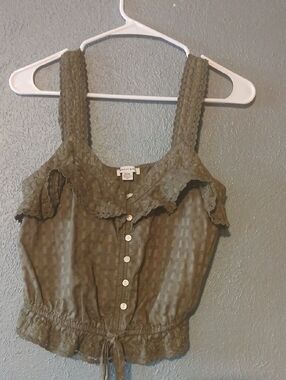 American Eagle Outfitters Olive Lace-Trim Button Cami